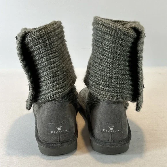 Bearpaw Knit Tall Women's Size 7 Sweater Boots 3 Button Gray Foldable 658W - Picture 9 of 13
